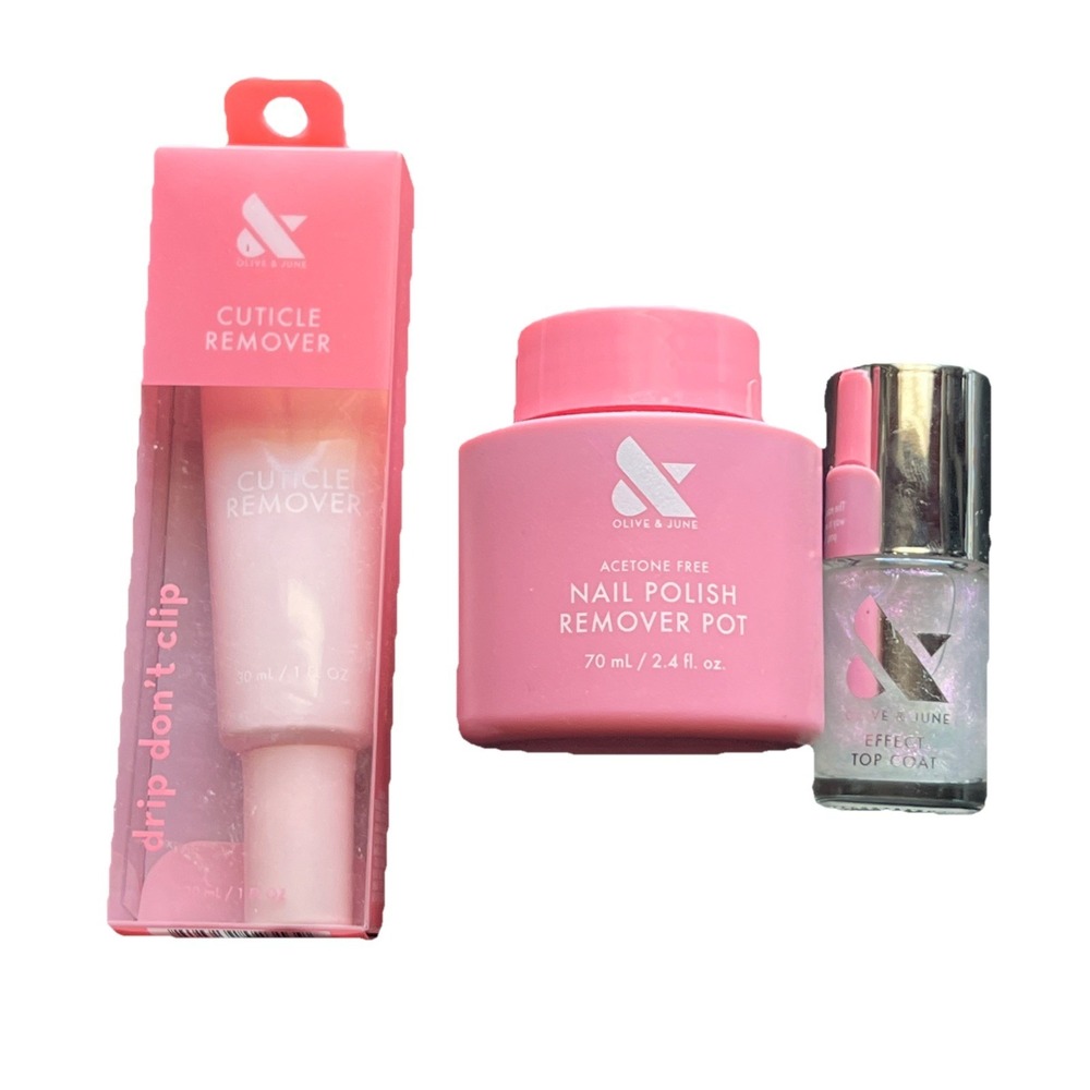 Olive & June Nail Lot. Cuticle Remover Nail Polish Remover Effect Top Coat Set
